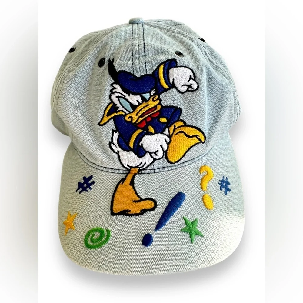 Disney Hat Angry Cursing Donald Duck Denim Snapback Vtg 90’s Goofys Hat Co​​​​​